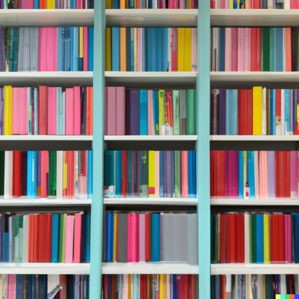 A library full of vibrantly coloured books